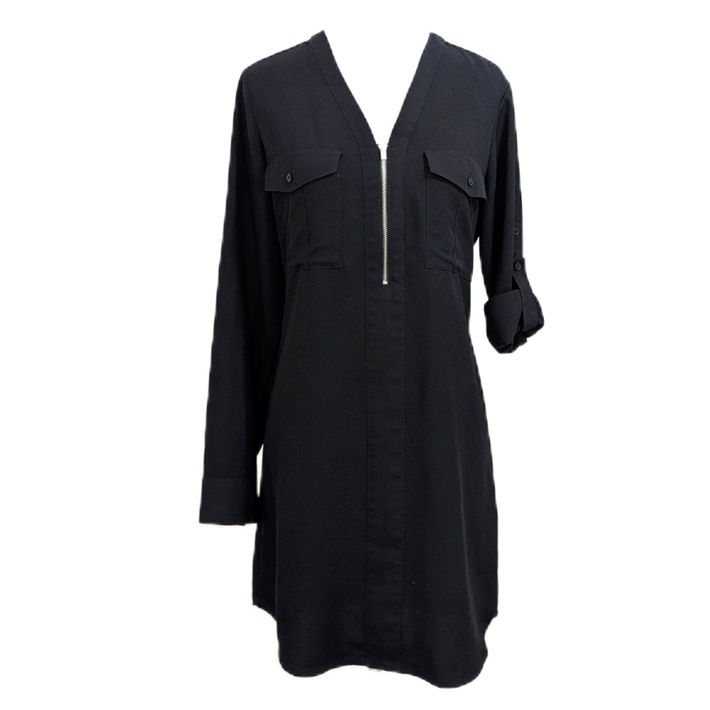 Express Solid Black Long Sleeve Roll Tab Shirtdre… - image 1